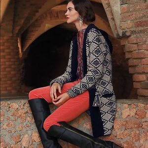 Anthropologie Fiets Voor Tassled Jacquard Cardigan Sweater Sz Small Retails $168